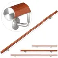 Produktbild: Relaxdays - Handlauf Aluminium, Rund, Treppengeländer Innen, Außen, Eiche-optik, 150 Cm, Ø 42mm, Mit Wandhalterung, Braun