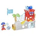 Produktbild: Marvel Spidey und Seine Super-Freunde – Water-Webs Spidey Insel Spielset mit Falltür, Rutsche, Netzkanone & 6 Piraten-Accessoires – Inkl. 7,6 cm Spidey Figur – Spielzeug ab 3 Jahren