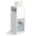 Produktbild: VOUNOT® Nachttisch, Schmal, Beistelltisch mit 2 offenem Fach & 1 Schublade, Modern Nachtschrank, Nachtkästchen für Schlafzimmer, Wohnzimmer, 25x30x66cm Weiß