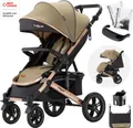 Produktbild: Daliya® Rapidy Buggy / Kinderwagen 0-36 Monate / Sportwagen mit Liegeposition / Wickeltasche, Winterfußsack, Ess- & Spieltisch und mehr Linen Khaki – Gold