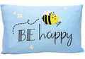 Produktbild: Dekohelden24 Dekokissen Zierkissen - Kuschel Kissen mit Biene/Dekokissen, - Kopfkissen - BE happy - L/B/H ca. 40 x 13 x 23 cm, 100% Baumwolle.