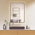 Produktbild: HOKO Badspiegel Antibeschlag LED 50x70cm mit Rahmen HOCH+QUER Montage Touch Schalter+Licht Wechsel Warmweiß-Kaltweiß-Neutral Wandschalter einscha... - Schwarz