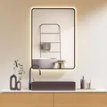 Produktbild: HOKO Antibeschlag LED Badspiegel 50x70 cm / 70x50 cm Kalifornien mit Schwarzer Metallrahmen, HOCH+QUER Montage Schminkspiegel. Touch Schalter+Licht Wechsel 2700-6500K, Warmweiß-Kaltweiß-Neutral