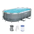 Produktbild: Bestway Power Steel Frame Pool Set mit Filterpumpe 427 x 250 x 100 cm, grau, oval