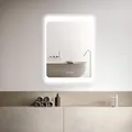 Produktbild: HOKO LED Badspiegel 60x80 cm DETMOLD. Moderner Lichtspiegel/Badspiegel mit Uhr und mit Touch Schalter + Lichtfarbe Einstellbare-Warmweiß-Kaltweiß-Neutral