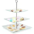 Produktbild: Etagere, 3-stöckig, eckig, Cupcakes, Kekse, Snacks, Obst, Glas, Edelstahl, Servierständer, transparent/silber - Relaxdays