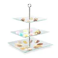 Produktbild: Relaxdays Etagere, 3-stöckig, eckig, Cupcakes, Kekse, Snacks, Obst, Glas, Edelstahl, Servierständer, transparent/silber, 40 x 30 x 30 cm