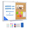 Produktbild: maxtek Pinnwand Kork und Whiteboard mit Aluminiumrahmen, 60 x 45 cm Magnettafel White Board Korktafel Kombination für Wohnung, Büro, Küche und Schule