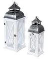 Produktbild: 2er Set Laterne aus Holz Weiß Metall Kerzenhalter Windlicht Holzlaterne Deko Bodenlaternen Gartenlaternen Landhaus Dekoration