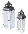 Produktbild: Levandeo® Kerzenlaterne, 2tlg. Laternen Set Holz weiß Metall Glas Shabby Chic 42cm & 60cm