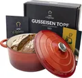 Produktbild: Gusseisen Topf 26 cm 4,7 L emailliert - Schmortopf mit Deckel Induktion - Gusseisen Bräter Topf Brot backen - Cocotte emaille - Bratentopf - Brotbacktopf