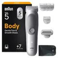 Produktbild: Braun Bodygroomer Series 5, Elektrischer Körperrasierer Herren mit 7 Zubehörteile, Kabelloser Trimmer für Intimbereich und Körper, 100 Min Akku, Wasserdichter Körperhaartrimmer, BG5555, Grau