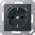 Produktbild: JUNG SCHUKOsteckdose m.USB A1520-15CAANM Typ AC Anthrazit (A1520-15CAANM)