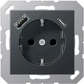Produktbild: JUNG SCHUKO Steckdose A1520-15CAANM | Unterputz | USB-A & USB-C Ladefunktion | 3A | Berührungsschutz | anthrazit matt