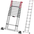 Produktbild: Hailo T80 FlexLine Alu Sicherheits-Teleskopleiter - ausziehbare Anlegeleiter mit 11 Sprossen - Arbeitshöhe bis 397 cm - Gewicht 10,7 kg - Silber