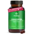 Produktbild: Vitabay Coenzym Q10 Ubiquinol 200 mg – 60 Kapseln – hochdosiert – natürliches Q10 in aktiver Form (Ubiquinol) aus pflanzlicher Fermentation gewonnen – Laborgeprüft in Deutschland