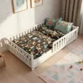 Produktbild: Juskys Kinderbett Naya - 120x200 cm Bett mit Rausfallschutz & Lattenrost - Holz Bodenbett für Kinder 3-10 Jahre - modernes Bettgestell Weiß