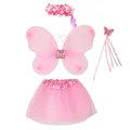Produktbild: KarneLux Kinder Feen Kostüm Set 4 tlg. für Mädchen - Schmetterling, Prinzessin Verkleidung mit Tütü, Flügeln, Zauberstab und Haarreif für Karneval und Fasching - Alter 3-8 Jahre