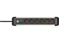 Produktbild: Brennenstuhl Premium-Alu-Line Steckdosenleiste, 6-fach, Aluminium, 3m Kabel, beleuchteter Sicherheitsschalter, 45°-Anordnung, schwarz/silber