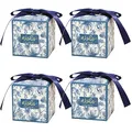 Produktbild: Gastgeschenk Schachtel Papier Blau, 50 Pcs Quadratische Geschenkbox mit Band, Candy Geschenkboxen für Hochzeit, Süßigkeit Kästen Gastgeschenk für Hochzeit Verlobung Geburtstags Weihnachten, 7x7x7 cm