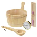 Produktbild: 4-teiliges Saunazubehör-Set Kiefernholz mit Thermo-Hygrometer Kübel & Kelle