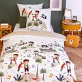 Produktbild: CÔTE DECO Bettwäsche, bedruckt, Bi-Historie, 140 x 200 cm, für Kinder, Bettbezug 140 x 200 cm + 1 Kissenbezug 63 x 63 cm, Motiv Indianer und Pirat, Beige und Weiß – Bettbezug aus Baumwolle