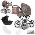 Produktbild: Bergsteiger Venedig Nostalgie Kombikinderwagen 3-in-1 – Babywanne, Sportsitz & i-Size Babyschale, Luftreifen, Federung, höhenverstellbarer Griff, faltbar, Zubehör