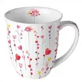 Produktbild: Ambiente Tasse 10cm Porzellan mit Herzen Motiv - 0,4L Keramiktasse Porzellangeschirr Kaffeetasse Teetasse Kakaotasse Valentinstag Porzellantasse Liebe Weiß Rot
