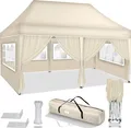 Produktbild: tillvex Pavillon 3x6m - mit 6 Seitenwänden Beige wasserdicht | Pop-Up Faltpavillon höhenverstellbar | Gartenzelt UV Schutz 50+ | Partyzelt mit Tasche für Garten