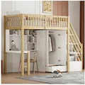Produktbild: HAUSS SPOLE Hochbett 90 x 200 mit Kleiderschrank Regal und Tisch, Stauraum Treppe Natur (90 x 200 cm, Stauraum Treppe Mehrzweckbetteinheit Holzbettgestell) ohne Matratze