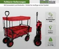 Produktbild: Bollerwagen faltbar mit Dach, PolyurethanRädern, Hecktasche und Teleskopgriff Falt-Bollerwagen