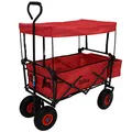 Produktbild: TRUTZHOLM Bollerwagen faltbar | 80 Liter | 4 PU Räder | Platzsparend | Orange | Gartenwagen Transportwagen Handwagen Strandwagen Kinderbuggy Ausflug Einkauf (Rot, Mit Dach)