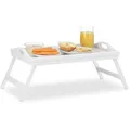 Produktbild: Relaxdays Serviertablett 10023232, eckig, 50x30cm, Frühstückstablett Bambus mit Füßen und Griffen, weiß