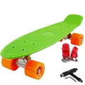 Produktbild: FunTomia 57cm Mini-Board Skateboard mit oder ohne LED Leuchtrollen inkl. Aluminium Truck, ABEC-9 Kugellager und T-Tool (grün)