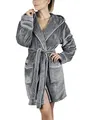 Produktbild: Gräfenstayn Bademantel Damen flauschig mit Kapuze - Kuschelfleece - Öko-Tex Standard 100 - Morgenmantel leicht & kurz - Größe (S, Grau)