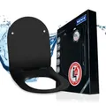 Produktbild: WENKO WC Sitz in D Form mit Absenkautomatik, ultraflach, hohe Belastbarkeit bis 300 kg, abnehmbarer Toilettendeckel, Klodeckel aus antibakteriellem Duroplast, einfache Montage, Mod. Sedilo, schwarz