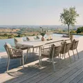 Produktbild: IDIMEX Gartenmöbel Set Sunny mit ausziehbarem Esstisch und 8 Stühlen, Esstisch Gestell aus Alu in weiß, Seilbespannung der Stühle in beige, Essgruppe inkl. Sitzkissen, Terassenmöbel