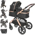 Produktbild: Lorelli Kinderwagen Viola 2 in1, Kombikinderwagen, Baby Buggy mit Liegefunktion klein, Reisebuggy mit Liegeposition mit Fußsack, Liegebuggy, Schwarz
