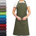 Produktbild: EllaTex Damen/Herren/UNISEX Schürze Kochschürze Kellnerschürze Bistroschürze Küchenschürze Grillschürze Latzschürze 100% Baumwolle, Farbe: Khaki
