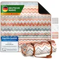 Produktbild: Blumtal Premium Picknickdecke wasserabweisend 200x200 cm Boho & Terrazzo Design - waschbare Stranddecke gepolstert + weiche Zwischenfüllung - Outdoor Decke aus Oxford-Gewebe - Decke Boho Zickzack