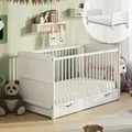 Produktbild: Babybett 70x140 umbaubar mit Schublade, Gitterbett, Kinderbett, höhenverstellbar & herausnehmbare Sprossen optional mit Matratze | weitere Größe... - Weiß