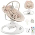 Produktbild: MoMi PEARL – Babywippe mit Bluetooth, 360° Sitzdrehung, 2 Modi, Nummern‑Panel – Beige