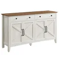 Produktbild: VASAGLE Küchenschrank, Sideboard mit Schubladen, Aufbewahrungsschrank mit Türen, verstellbare Ablage, Landhausstil, für Wohnzimmer Küche Esszimmer, 40 x 140 x 80 cm, vintageweiß-honigbraun BBK381W02
