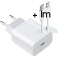 Produktbild: iPhone 12 13 14 Pro Max Schnell Ladegerät 20W Charger Netzteil USB C Power Adapter + 1m USB‐C auf Lightning Ladekabel Set für Apple, Samsung - Weiß