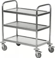 Produktbild: Kongamek Edelstahl- Tischwagen rostfrei mit 3 Böden 825x500mm mit Polyurethanbereifung und Bremse
