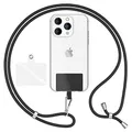 Produktbild: NALIA HoldMe Air Universal-Kette mit Pad, Band für Handy-Hülle zum Umhängen, Karabinerhaken aus Metall (silber), Schlüsselband Umhängeband 160 CM, Crossbody Lanyard mit Schlaufe, Farbe:Schwarz