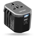 Produktbild: LENCENT Reiseadapter Weltweit, Universal Reisestecker mit 2 USB-A, Internationaler Steckdosenadapter, Travel Adapter über 150+ Länder für Australien USA UK Europa Japan Thailand Deutschland