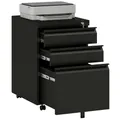 Produktbild: HOMCOM Rollcontainer mit 3 Schubladen mobiler Aktenschrank mit Rollen abschließbar Büroschrank mit konkavem Griff, Schubladenschrank für Büro, Homeoffice, 39 x 48 x 60 cm, Schwarz