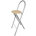 Produktbild: KMH Barhocker Bill klappbar – 73,5 cm Sitzhöhe, Stahlgestell Silber, MDF Sitz mit Buchendekor, mit Rückenlehne & Fußstütze, platzsparend & stabil, ideal für Küche, Bar & Events