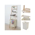Produktbild: Leiterregal MCW-B59, Regal Laundry Wäschekorb Wäschesammler Holzregal Badregal Stufenregal, Tanne 152x41x35cm 39l